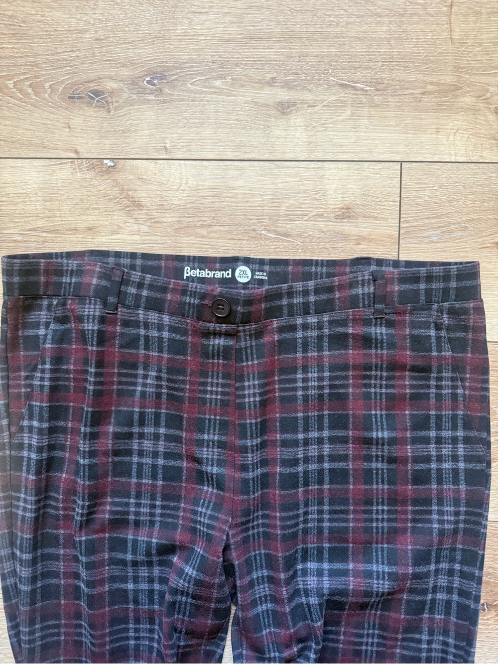 Betabrand Women's Straight Leg Plaid Pants in Black and Burgundy size 2XP - Picture 3 of 5